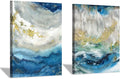 Hardy Gallery Abstract Painting Canvas Wall Art: Blue Picture Hand Painted Artwork for Living Room (24'' x 18'' x 2 Panels)