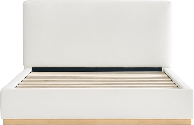 KISLOT Upholstered Queen Size Bed Frame, Boucle Fabric Platform Bed Mattress Foundation Noise-Free No Box Spring Needed Easy Assembly