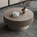 Round Coffee Table with Storage, Modern Wooden Coffee Table with Solid Wood Veneered, Circle Center Table Accent Tea Table for Living Room Apartment Small Space (31.5''L × 31.5''W × 14''H, Grey)
