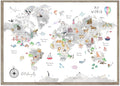Grey Kids World Map Wall Art Animal Canvas Wall Art Nursery Wall Decor World Map Poster Playroom Prints Educational Artwork16x24 Inch Unframed