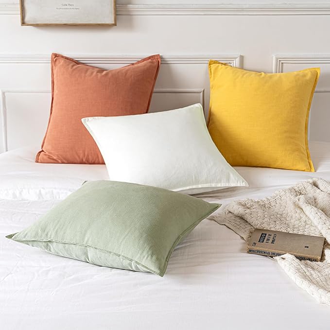 MIULEE Decorative Linen Pillow Covers 18x18 Inch Coral Boho Farmhouse Neutral Spring Couch Throw Pillows for Bed Pack of 2 Accent Modern Pillowcase Summer Sofa Livingroom Home Decor
