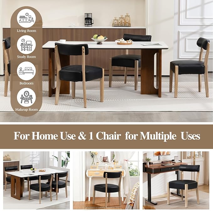 ZJhome Modern Black Dining Chairs Set of 4 – Mid-Century Modern Faux Leather Upholstered Kitchen & Dining Room Chairs with Curved Back, Oversized Rounded Seat, and Sturdy Wood Frame