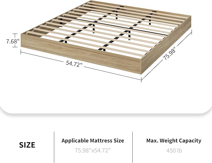 Solid Wood Platform Bed with Sturdy Wooden Slats, Full Size Floor-Standing Bed Frame, Modern Minimalist Design Space-Saving Bed Frame, No Box Spring Needed, Easy Assembly