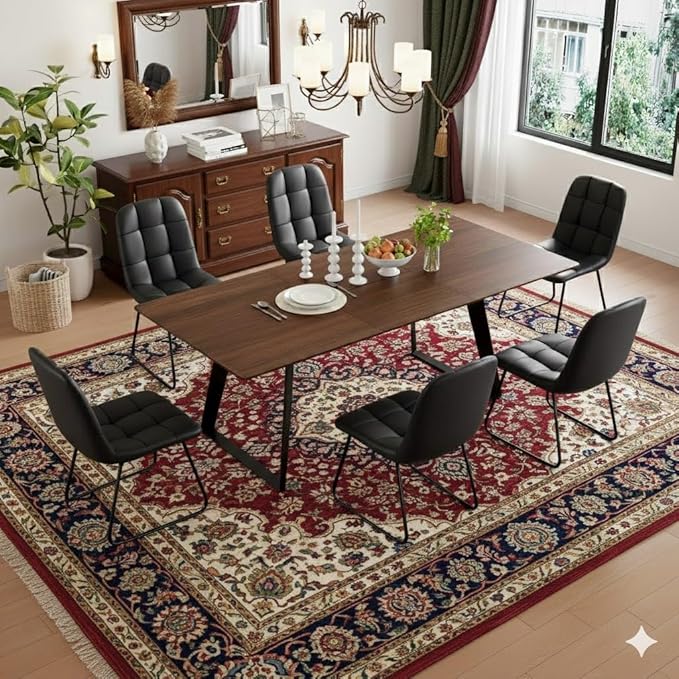 ZckyCine Extendable Dining Table - 63" to 78.7" Adjustable Rectangular Table with Black Metal Legs, Modern Expandable Dining Table for 6-8 People
