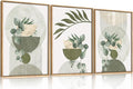 FWIEXA Sage Green Plant Canvas Wall Art Set 3, Abstract Geometric Line Botanical Framed Prints, Beige Minimalist Boho Leaf Paintings,16x24In Mid Century Modern Artwork for Living Room,Bedroom,Office