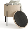 STORAGEBUD Round Ottoman with Storage, Boucle Storage Foot Stool, Makeup Vanity Stool, Small Ottoman Foot Rest, Modern Ottomans for Living Room and Bedroom, Beige