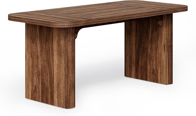 LITTLE TREE 62-Inch Computer Desk, Large Simple Writing Desk with Fluted Doube Pedestal, Modern Home Office Desk, Wooden 5 Ft Small Conference Meeting Seminar Table, Dark Walnut