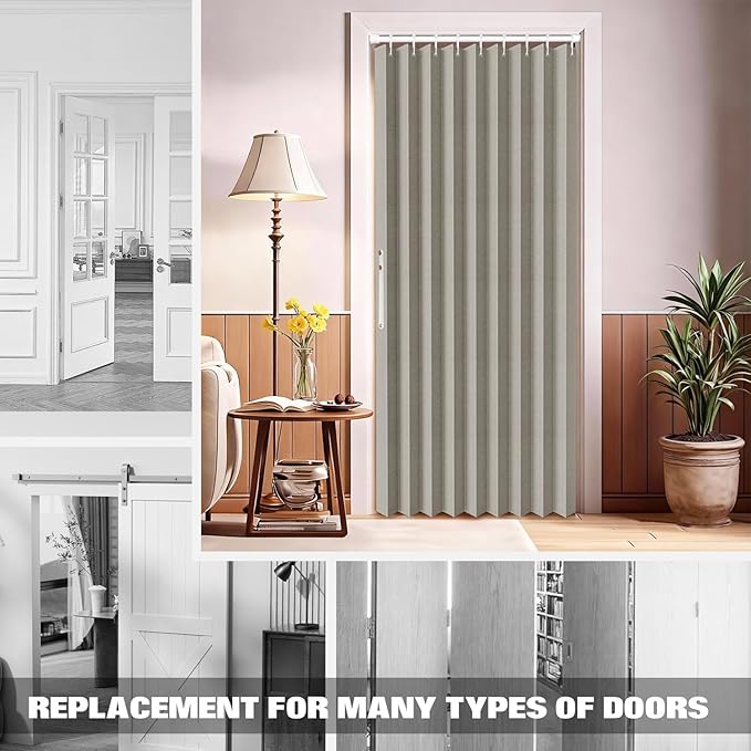 Jilron 100% Blackout Fabric Folding Door Curtain with Magnetic Closure - Accordion Style for Sliding Doors, Closets,Wardrobe and Temporary Door Solutions Doorway Curtains（W42 x L78, Grey 1 Panel）