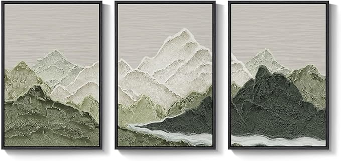 Framed Green Abstract Mountain Wall Art for Living Room, 3 Piece Large Landscape Prints Canvas Artwork for Walls, Modern Minimalist Scenic Pictures Bedroom Dining Room Home Office Wall Decor, 24x36 In