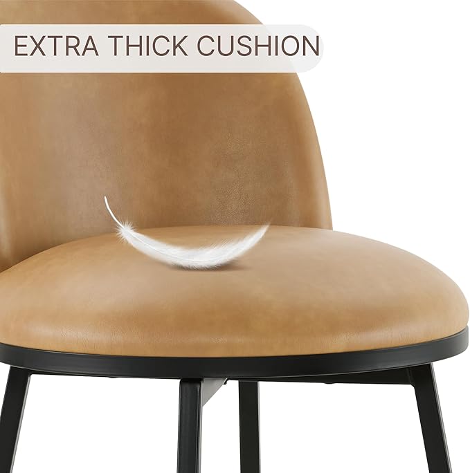 26" Counter Height Swivel Bar Stools Set of 2, Upholstered Faux Leather Barstools with Backs and Metal Legs for Kitchen Island,Brown