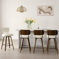 Bekrvio Swivel Bar Stools Set of 4, 29" Upholstered Faux Leather Barstools with Back and Bent Wood Legs, Mid Century Modern Bar Chair Island Stool for Kitchen Counter, Cream White