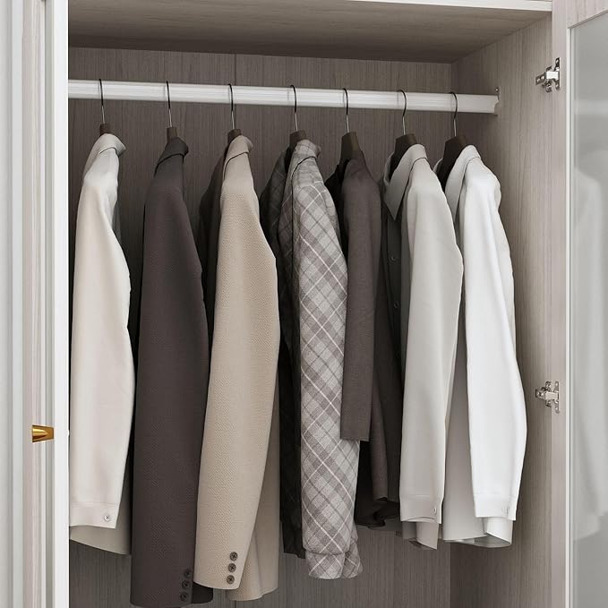 MOUMON 70.9" Wardrobe with Frosted Glass Doors & 2 Drawers, Armoire Closet with Hanging Rod, for Bedroom 31.5”W x 19.7”D x 70.9”H