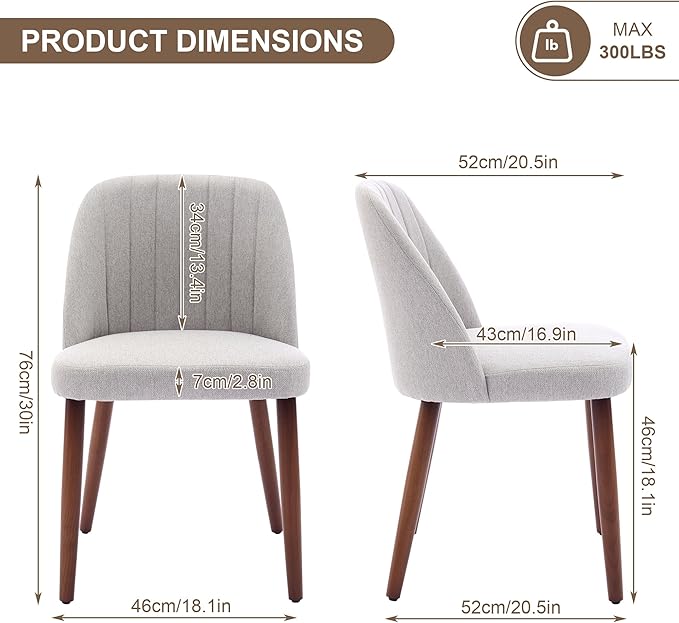 GarveeHome Wooden Dining Chairs Set of 4, Upholstered Kitchen Dining Room Chairs with Padded Seat and Wood Legs, Modern Fabric Side Dinner Chair for Kitchen, Dining Room, Restaurant, Cafe, Grey