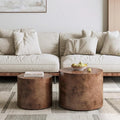 WILLIAMSPACE 18.9" Round Nesting Coffee Table Set of 2, Modern Wooden Coffee Tables Small Circle Center Table for Living Room, Accent End Table Set, No Assembling (Brown Burl)