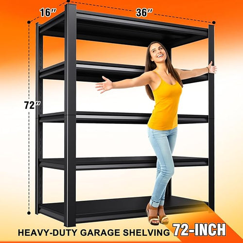 72''H 36''W Storage Shelves,2500LBS Garage Shelving ,Adjustable Garage Shelves ,Heavy Duty Metal Shelving, 5 Tier Wood Utility Steel Shelf, Shelving Units and Storage Rack fo Kitchen Pantry Laundry
