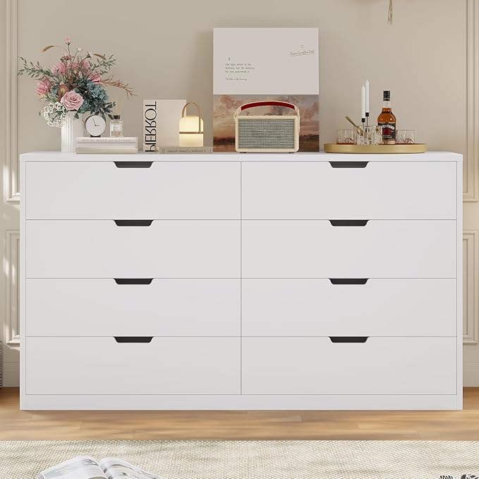 HAUOMS Modern 8 Drawer Dresser, White Chest of Drawers for Bedroom,Closet Dressers with Drawers for Living Room, Entryway, Hallway