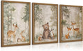 Woodland Nursery Wall Art Decor Animal Forest Canvas Prints Baby Boy Room Wall Decor Bear Nursery Nature Pictures Deer Prints Artwork for Boy Girl Kids Bedroom 16x24 Inch Wood Framed Set of 3