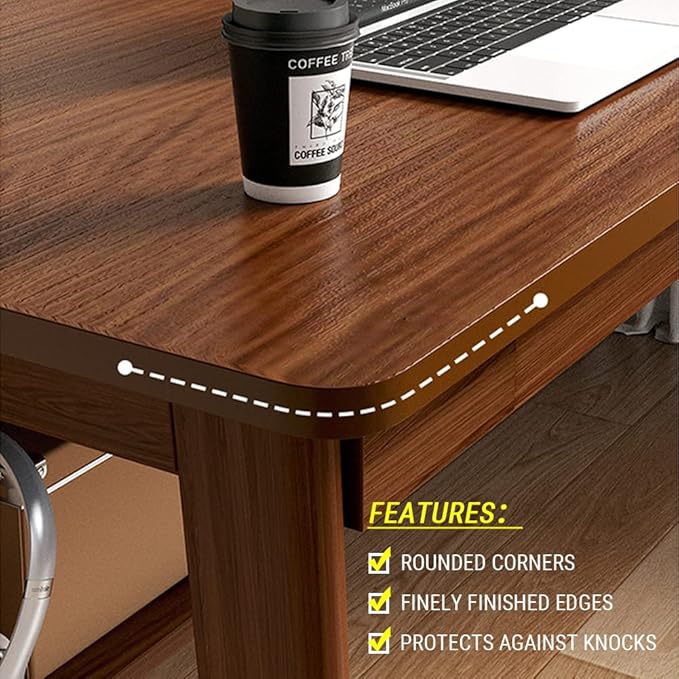 NELYE Mid-Century Long Desk Table - 71" Simple Modern Extra Long 2-Person Wood Computer Workstation for Home Office Work in Walnut, 71" W x 24" D