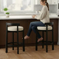 LukeAlon Mid Century Linen Counter Stools Set of 2, Upholstered 26.5” Seat Height Low Barstools with Black Wood Legs Round Low Back Kitchen Stools with Footrest for Dining Room Restaurant, Beige
