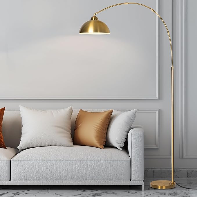 EOEYYOYB Floor Lamp with 3 Light Modes Adjustable– Modern Arc Standing Tall Lamp Dimmable Brightness, Perfect for Living Room, Bedroom, and Office, Gold