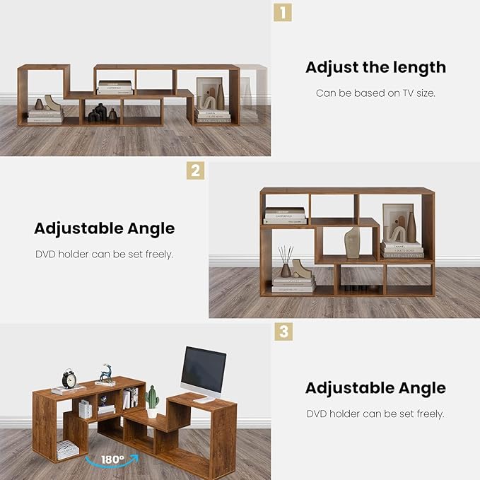 Recaceik Cube Bookshelf 2 Shelf Bookcase L-Shaped TV Console Stand Modern Entertainment Center with Open Storage Shelves for CDs/Movies/Books for Living Room, Bedroom, Home Office（Rustic Brown）