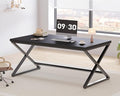 IBF Black Desk, Modern Computer Desk for Writing Study, Industrial Simple Home Office Work Desk in Bedroom, Wood Metal Pc Gaming Laptop Workstation Executive Computer Table, Black Oak, 60 Inch