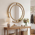 Tangkula 28" Gold Round Wall Mirror, Circle Decorative Modern with Beaded Frame for Living Room, Entryway, Fireplace, Bedroom, Vintage Mirror Wall Decoration