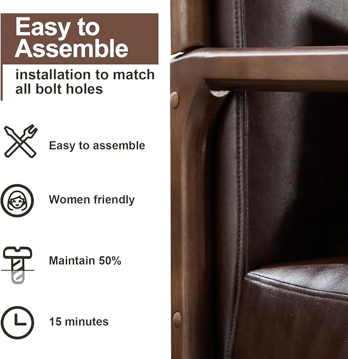 INZOY Mid Century Modern Accent Chair with Wood Frame Set of 2, Upholstered Reading Armchair with PU Leather, Accent Chair for Living Room Bedroom Apartment, Easy Assembly, Chocolate Brown