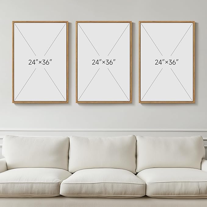 Large Framed Neutral Vintage Wall Art for Living Room, 3 Piece Retro Rustic Tree Ring Prints Canvas Artwork for Walls, Nature Paintings Pictures for Bedroom Hallway Home Office Wall Decor, 24x36 Inch