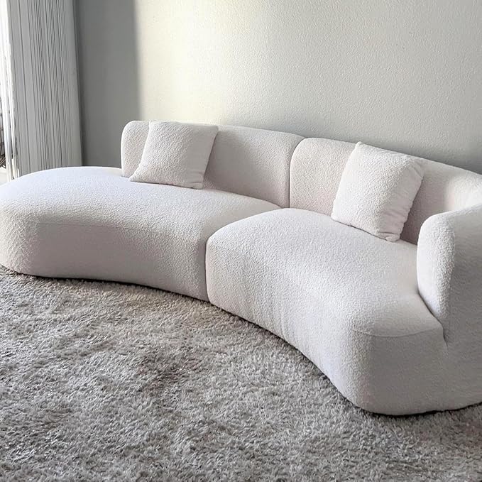 Acanva Modern Curved Sectional Living Room Couch, Minimalist Comfy Boucle Fabric Modular Sofa for Apartment, Home Office, 114" W Left Hand Facing, White