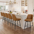 MALOL Bar Stools Set of 6, 26" Swivel Counter Height Chairs with Back,Thick Padded Seat & Footrest,Modern Faux Leather Barstool for Kitchen Island,Dining Room,Pub,Brown