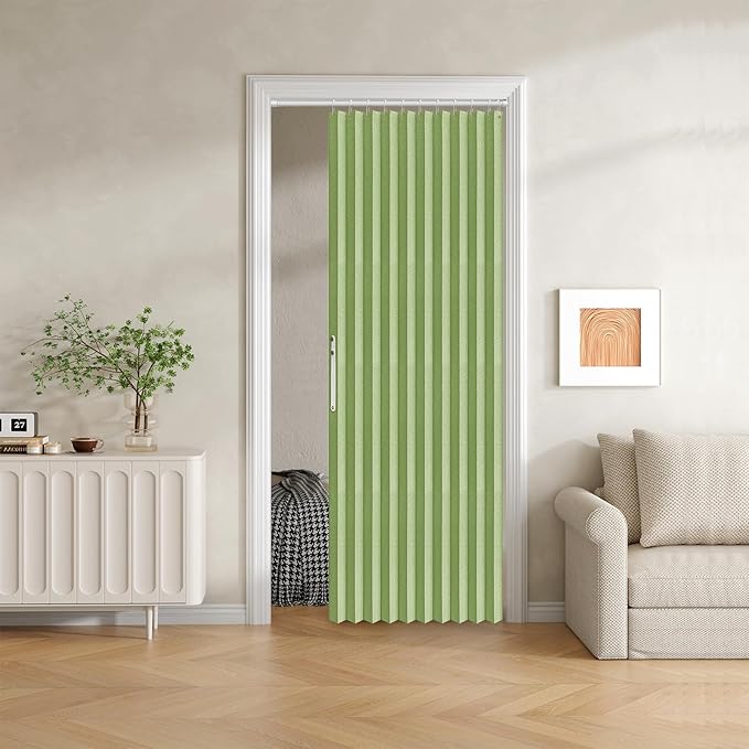 Jilron 100% Blackout Fabric Folding Door Curtain with Magnetic Closure - Accordion Style for Sliding Doors, Closets,Wardrobe and Temporary Door Solutions Doorway Curtains（W42 x L78, Green，1 Panel）