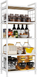 GIOTORENT 5-Tier Kitchen Storage with Wooden Boards, Heavy Duty Storage Shelves & Bookshelf, Adjustable Metal Shelving Unit for Garage Kitchen Bathroom Laundry Organizer, 750LB Capacity, White