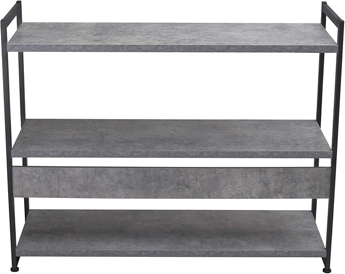 Household Essentials Jamestown Wide 3 Shelf Open Storage Bookshelf Rustic Slate Concrete and Black Metal