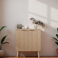 23.6" Modern Fluted Sideboard Cabinet with 2 Doors, Wood Storage Credenza with Shelves, Multi-Purpose Buffet Cabinet for Entryway, Dining & Living Room, Natural Wood