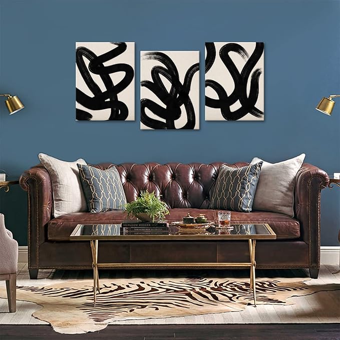 arteWOODS Wall Art Canvas Set Abstract Lines Pictures Modern Mid Century Boho Wall Decor Minimalist Abstract Black Stroke Lines Canvas Painting Artwork Living Room Bedroom Home Office 12"x16" Set of 3