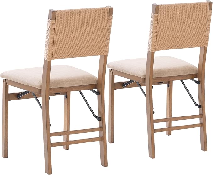 Bennett Natural Folding Chair with Rope Back and Linen Upholstered Seat Set of 2 by Linon
