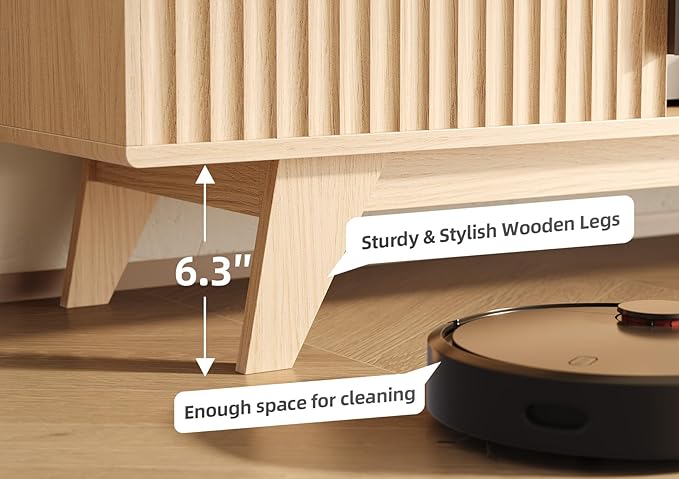 Claiks Mid-Century Modern TV Stand for 75 inch TV, Wood Fluted TV Stand with Storage and Adjustable Shelves, Low Profile TV Console for Living Room, Oak
