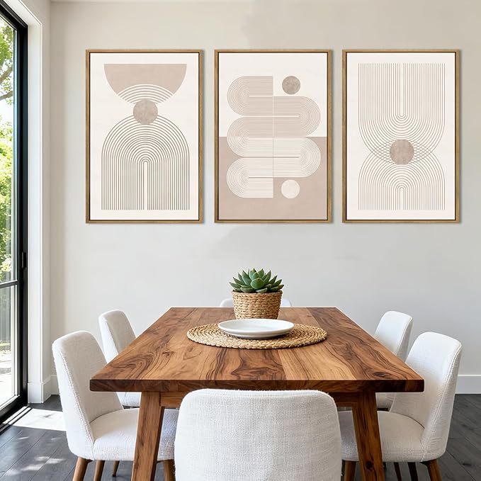 Anyzal Extra Large Boho Abstract Wall Art 24x36 Inch Framed Minimalist Neutral Canvas Wall Decor Pink White Modern Artwork for Living Room Bedroom Office Set of 3