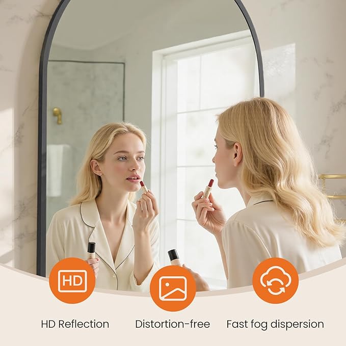 NEWBULIG 26X38 Inch Arched Bathroom Mirror for Wall, Vanity Bathroom Mirrors for Over Sink Tempered Glass, Anti-Rust Arched Metal Framed, Hangs Horizontally or Vertically, Farmhouse Home Decor, Black