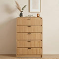 FURSUN Fluted 5 Drawers Dresser for Bedroom, 48" Tall Wooden Modern Dresser with Metal Handle, Curved Profile Design, Storage Organizer for Bedroom, Living Room, Hallway, Natural Oak