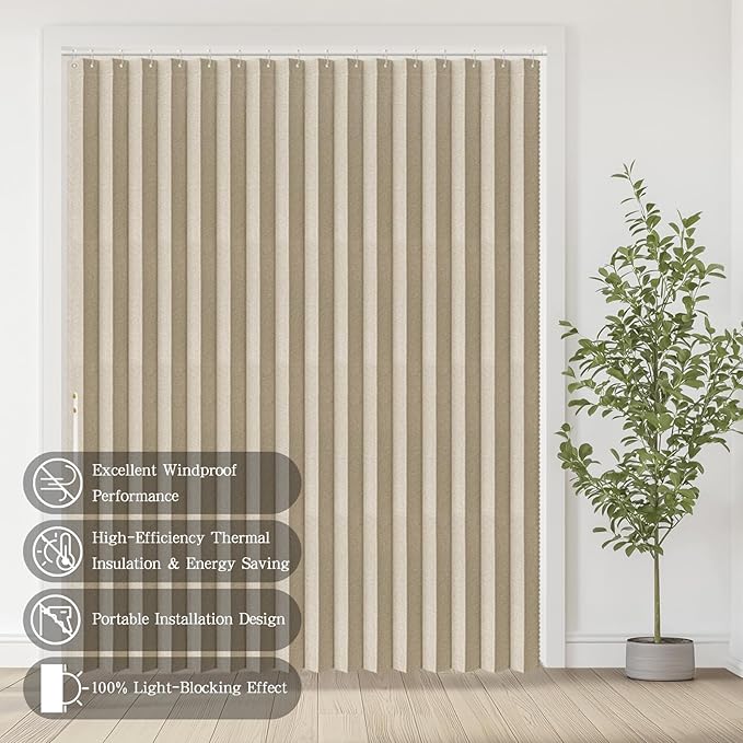 Jilron Accordian Door Curtain, 100% Blackout Folding Magnetic Doorway Curtains,Linen Style Closet Doors,for Room Divider,Privacy Protection（W72 x L78,Beige,1 Panel）
