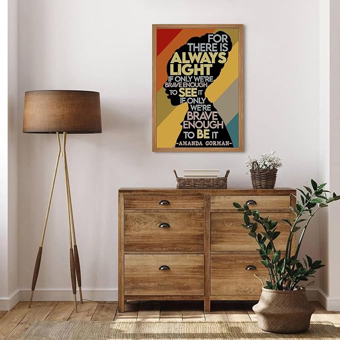 Amanda Gorman Poster Canvas Prints Poem Amanda Gorman Wall Art the Hill We Climb Poem Poster Inaugural Painting There Is Always Light Art Black History Month Wall Art Decor 12x16 Inch Wood Framed