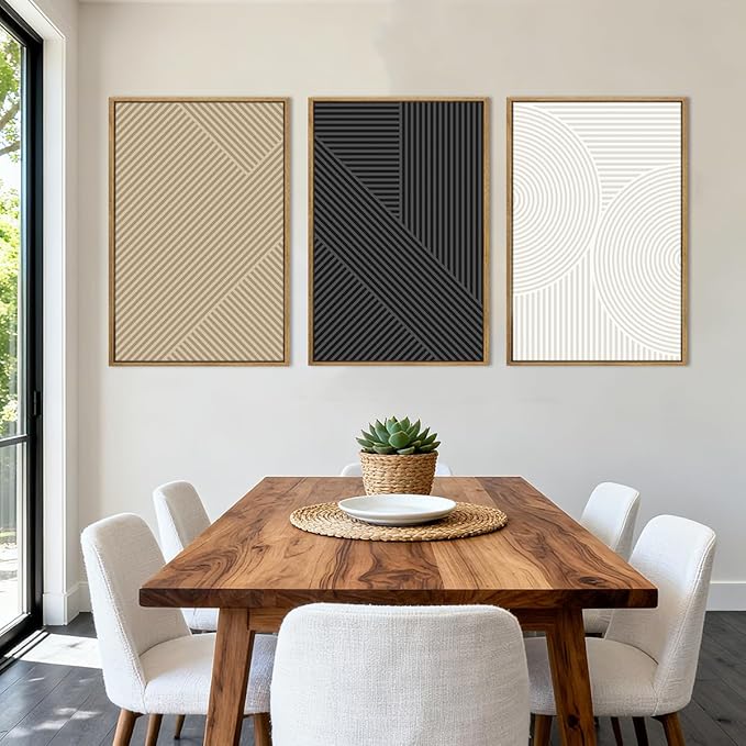 Anyzal Extra Large Black Abstract Framed Wall Art 24x36 Inch Neutral Modern Canvas Wall Decor Boho Minimalist Artwork for Living Room Bedroom Dining Room Set of 3