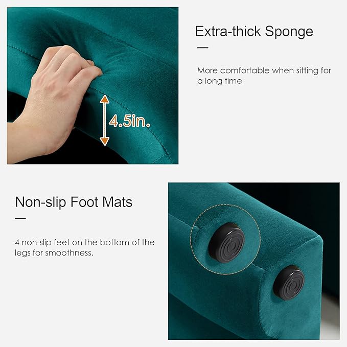 Multi-Functional Ottoman Stool Set of 2, Footrest for Couch, Modern Vanity Stool for Make-up Room, Living Room and Entryway, Small Cute Footstool (Teal Velvet)