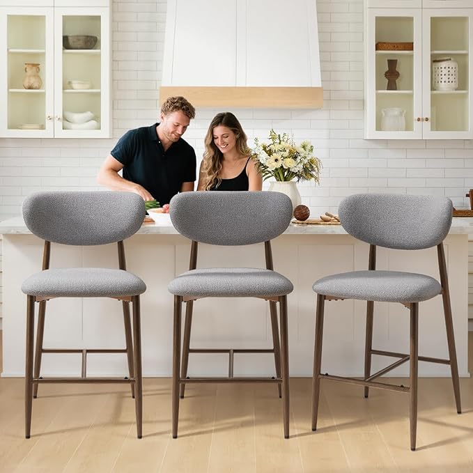 MALOL Bar Stools Set of 4, Counter Height bar stools, Kitchen Bar Stools with Backs, Modern Upholstered, Modern Bar Stools with Metal Legs for Kitchen Island, Counter, Light Grey