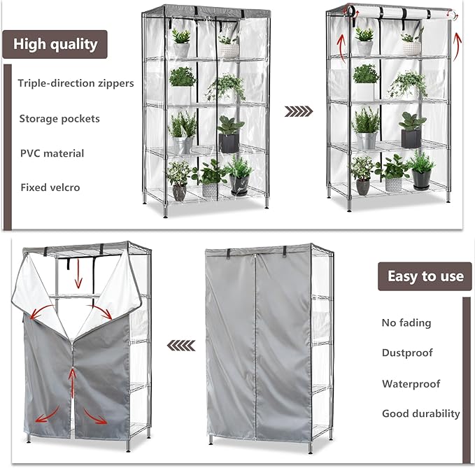okcool Waterproof Shelf Cover,600D Heavy Duty Wire Shelving Unit Cover,Three Side See Through Panel Clearly Visible (Fits 60" Wx24 Dx72 H Shelves)