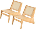Welnow 2-Pcs Mid Century Rattan Accent Chair, Bamboo Wood Lounge Chair with Woven Cane Backrest, Low Armchair for Living Room, Bedroom, Balcony or Reading Corner, Natural