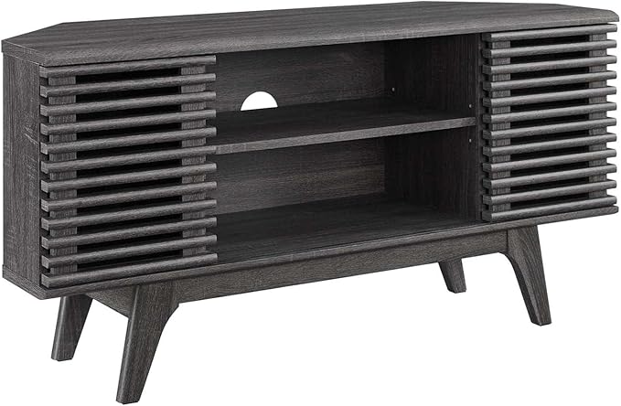Modway Render Mid-Century Modern Low Profile 46" Corner Media TV Stand in Charcoal
