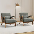 IOMOR Mid Century Modern Accent Chair with Solid Wood Frame, Upholstered Living Room Chairs with Lumbar Cushion Padded Arms, Reading Armchair for Bedroom (2, Olive Green)